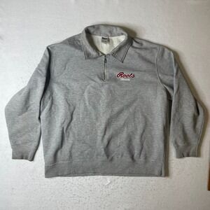 ROOTS Athletics Canada Gray 1/4 Zip Pullover Sweatshirt XXL‎